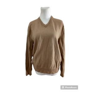 Calvin Klein Extra Fine Italian Merino Wool V-neck Sweater Tan Camel Size Large
